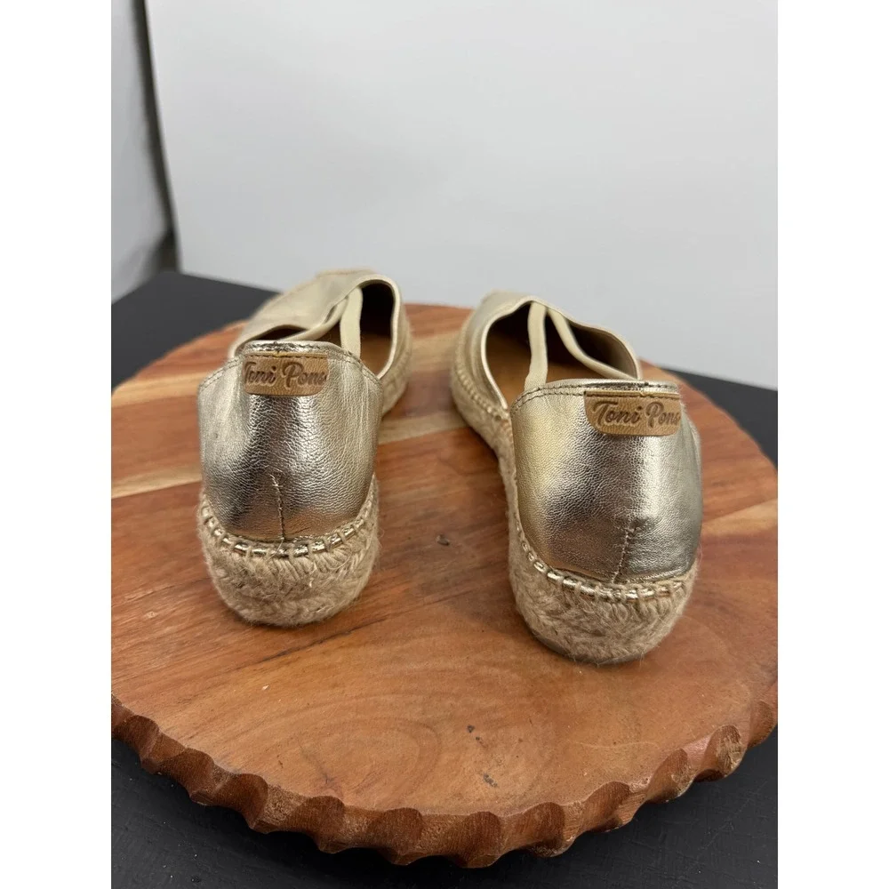 Toni Pons Erla-P Espadrilles Flats Women Size 38 Gold Metallic Elastic Strap